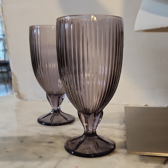 Fostoria Monet Purple Footed Goblets 12oz Set of 4